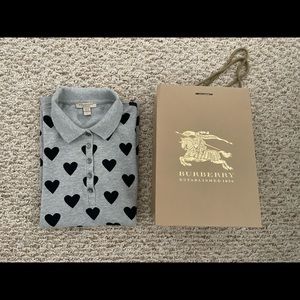 Burberry Women’s Heart Print Cotton Pique Polo Tee Authentic No Bag